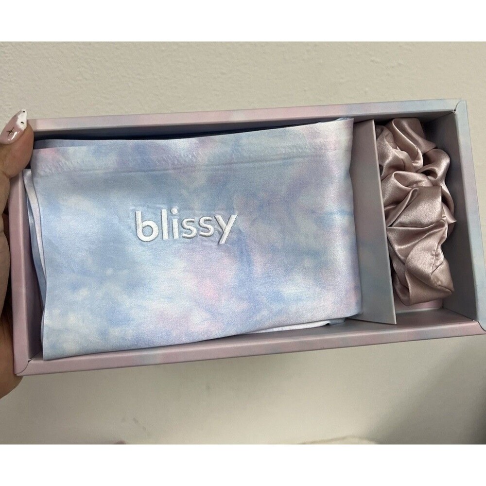 BLISSY 100% MULBERRY SILK TIE DYE STANDARD PILLOWCASE + PINK SCRUNCHIE